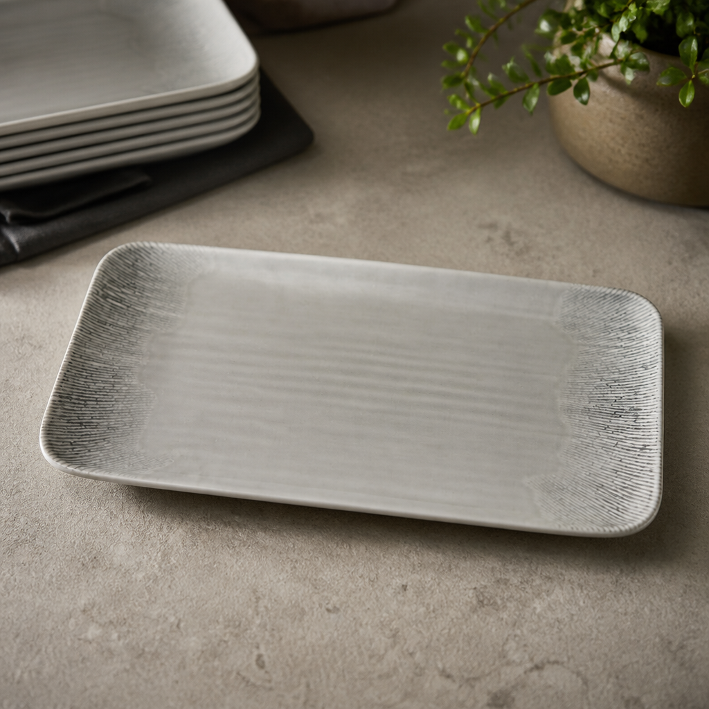 Commercial Rectangular Platter 215mm Organic Grey 6 Pack