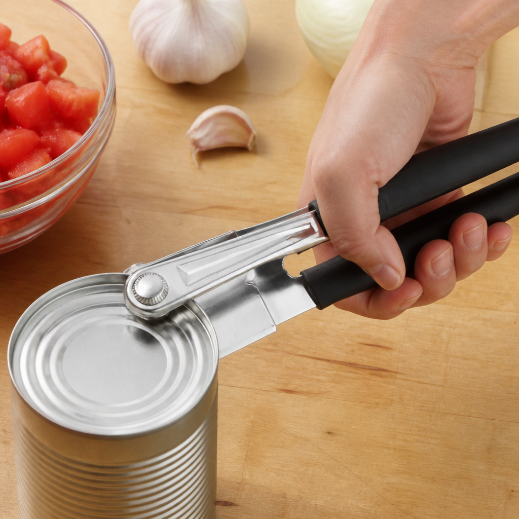 Handheld can opener with rubber grips for easy use
