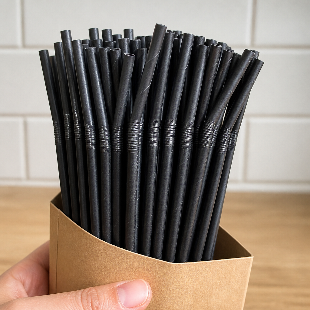 Compostable Bendy Paper Straws Black 250 Pack