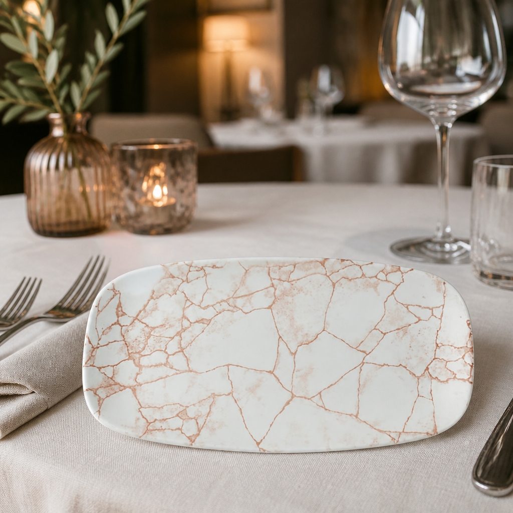 Commercial Kintsugi Oblong Plates Coral 325x187mm (6 Pack)