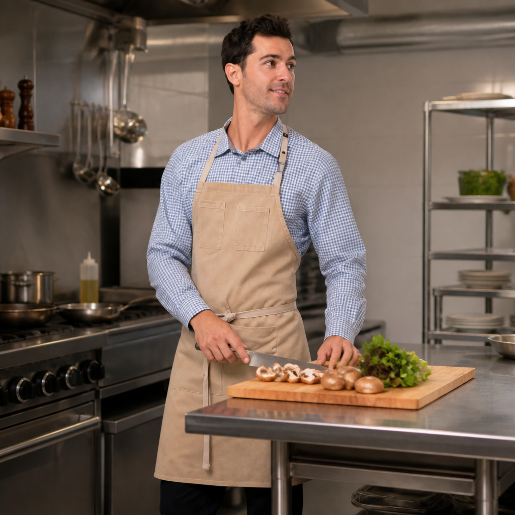 Natural cotton commercial denim bib apron 863mm x 762mm