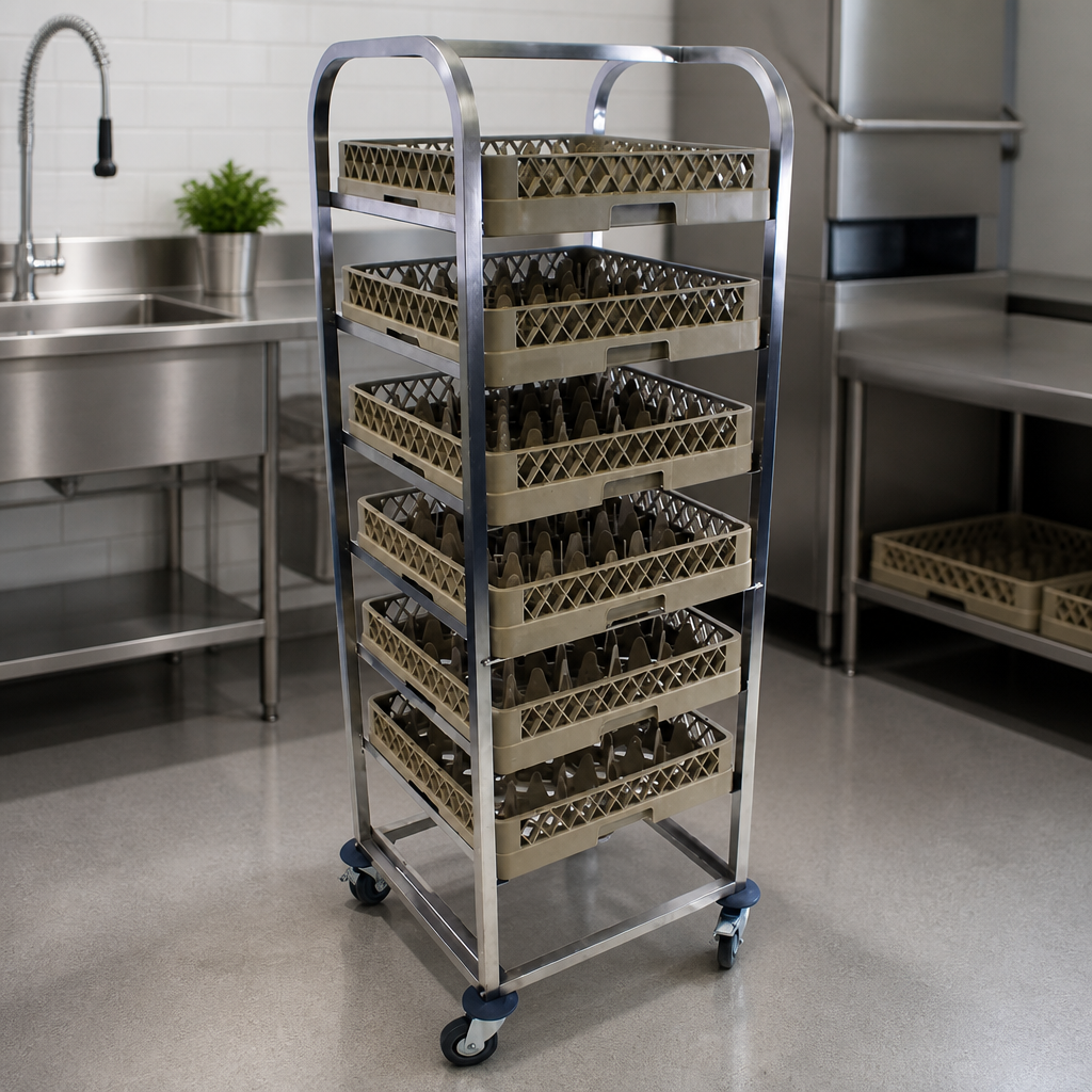 Commercial Stainless Steel Dishwasher Basket Trolley for 7 Racks