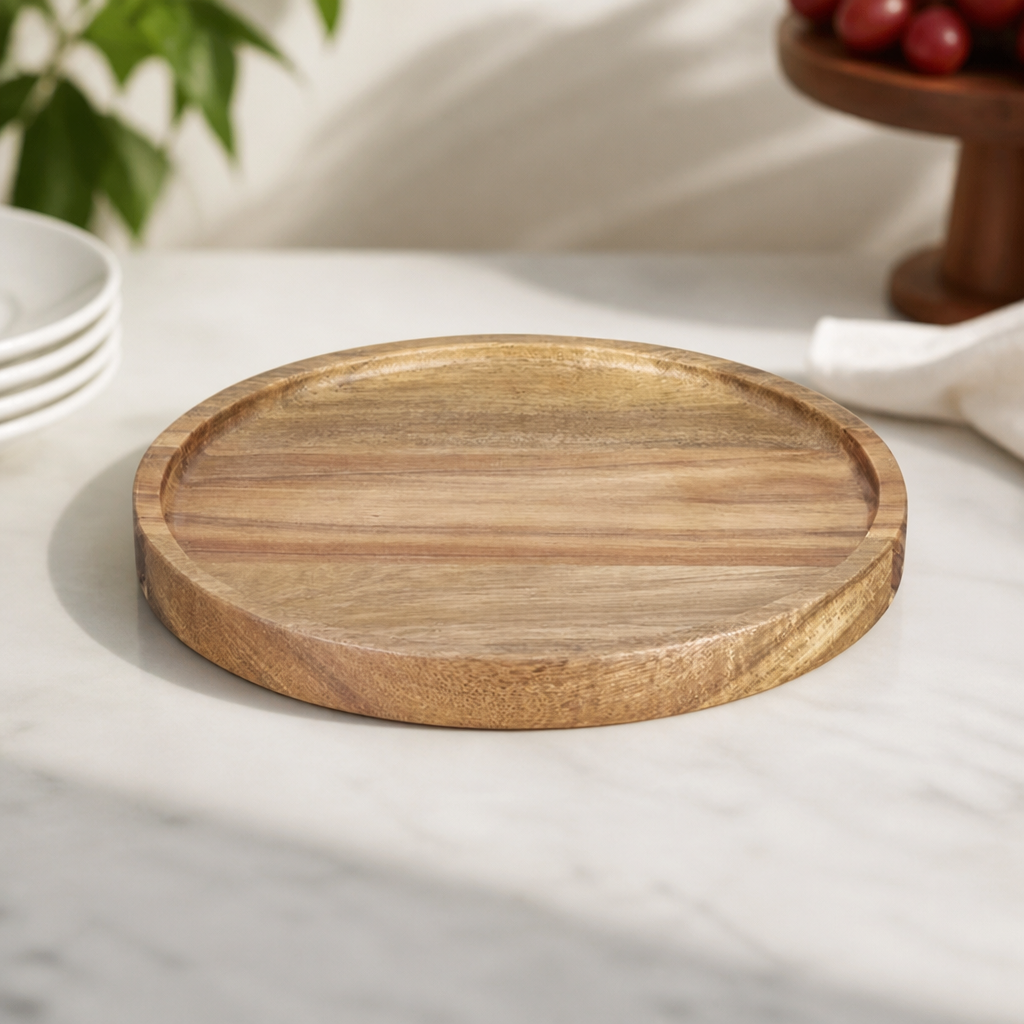 Commercial Acacia Round Plate 200mm Wooden Dinnerware
