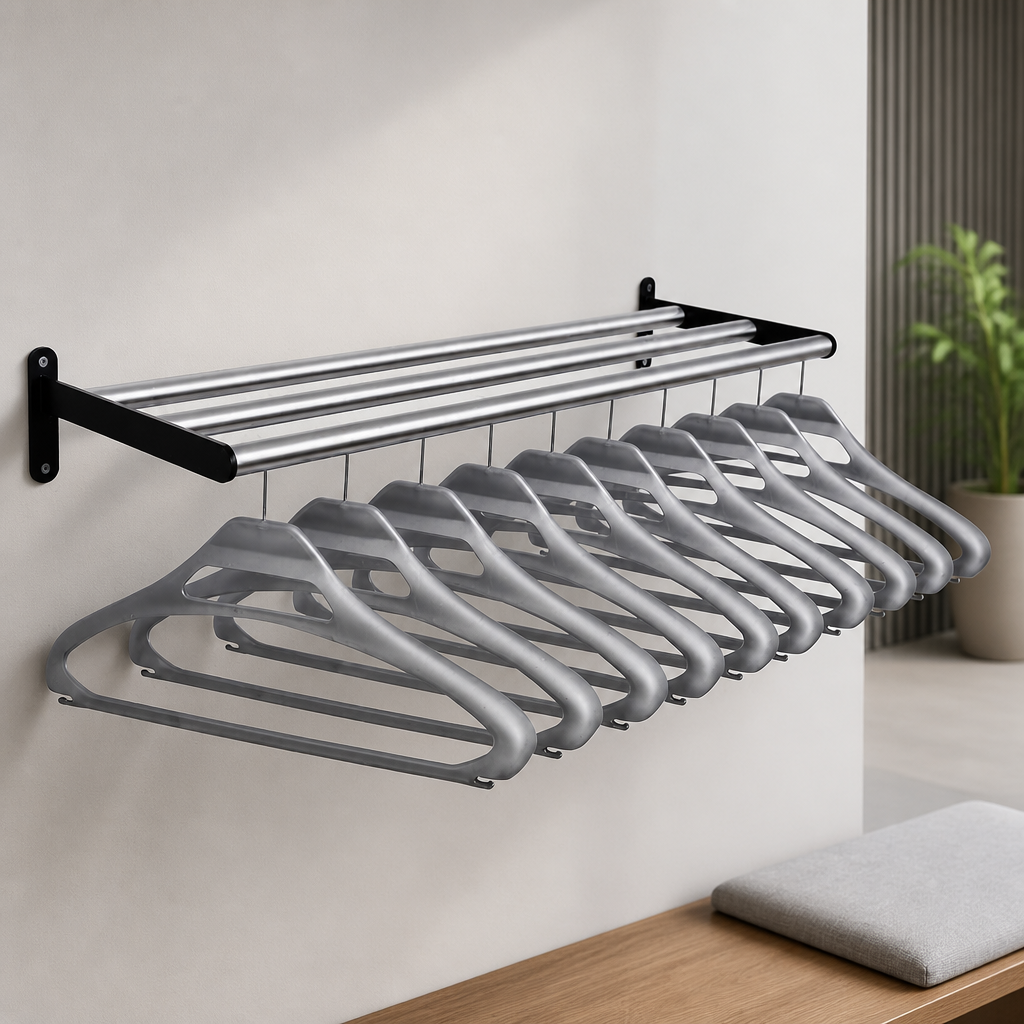 Wall-Mounted Coat Rack with 10 Anti-Theft Hangers 800mm Wide