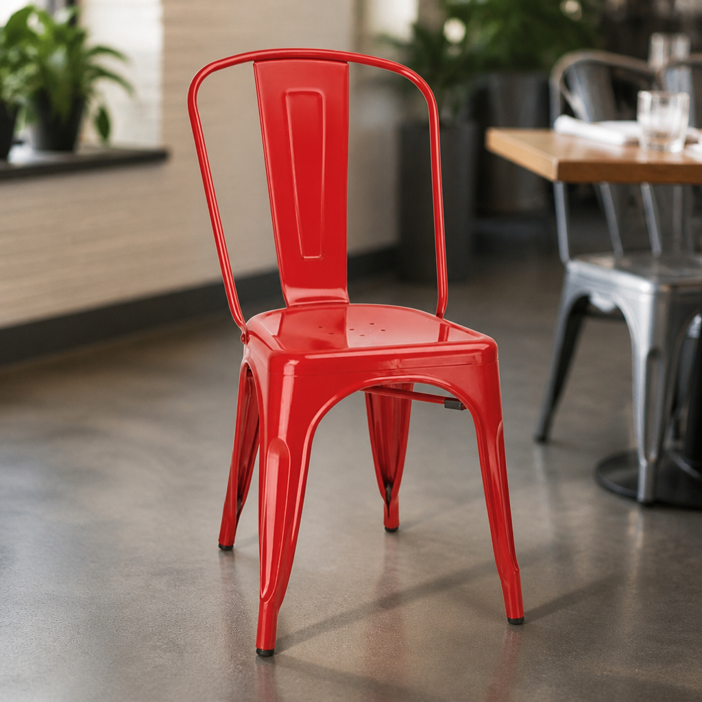 Commercial Steel Bistro Side Chair Red - 4 Pack Stackable