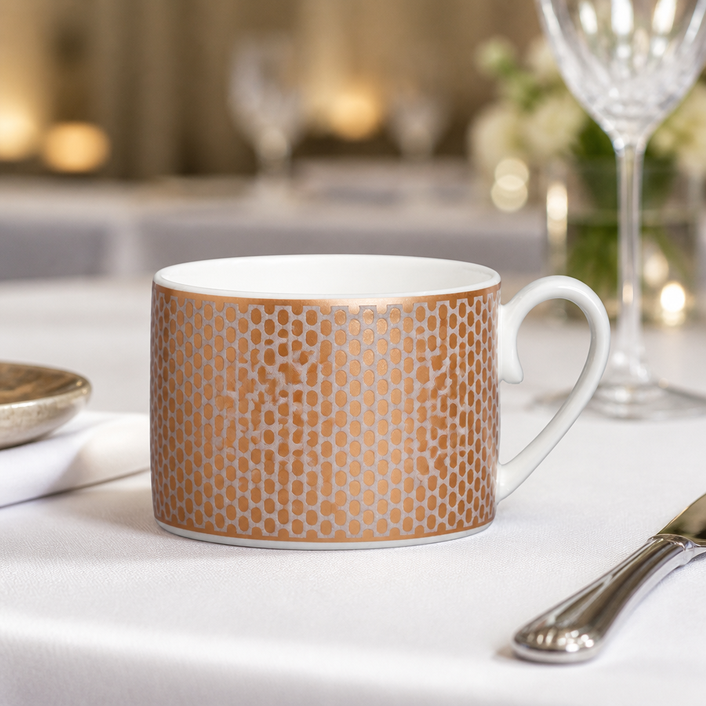 Set of 12 commercial bone china tea cups, 200ml capacity