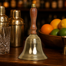 Brass Service Bell with Wooden Handle for Pub and Cellar Use