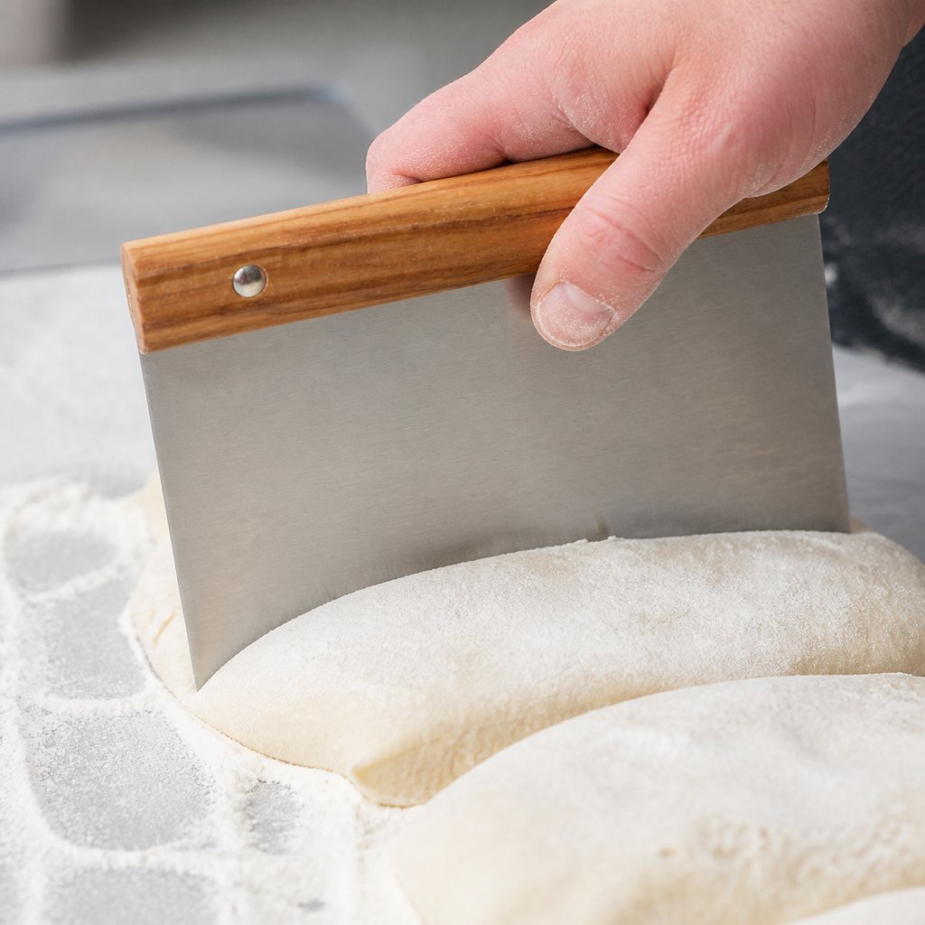 Commercial Dough Scraper Stainless Steel Olive Wood 150mm