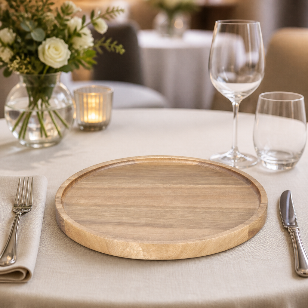Commercial Acacia Round Plate 250mm Wooden Dinnerware