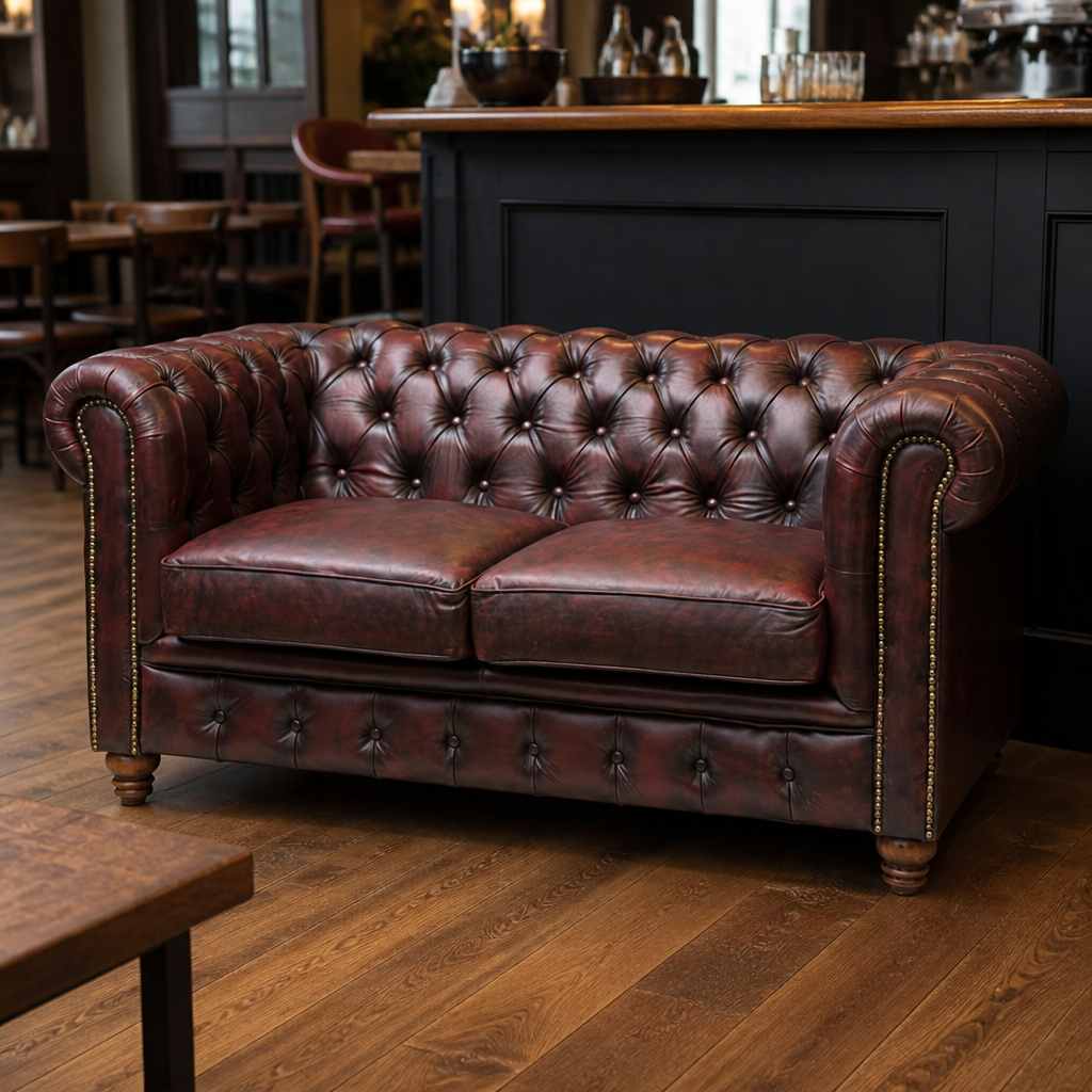 Commercial Two-Seater Sofa in Antique Red 167cm