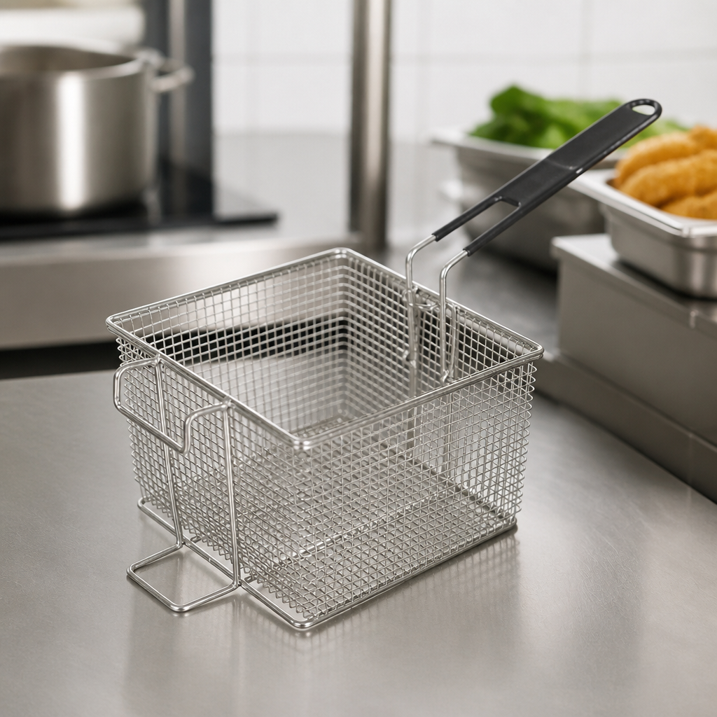 Commercial Fryer Basket 145mm High Iron Silver Finish
