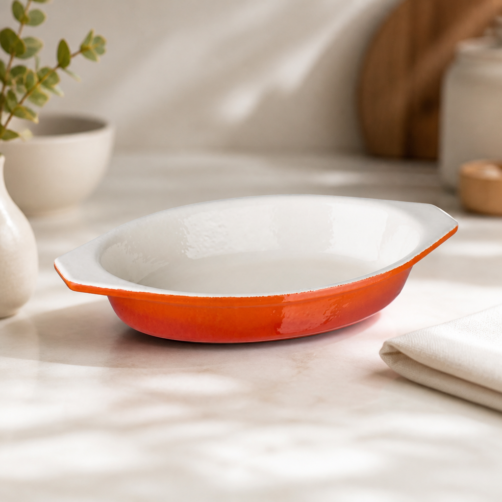 Commercial Oval Cast Iron Gratin Dish 650ml Orange