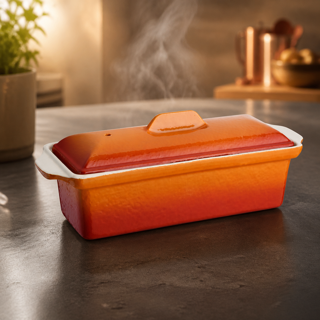 Commercial Cast Iron Terrine Dish 1.7Ltr in Orange