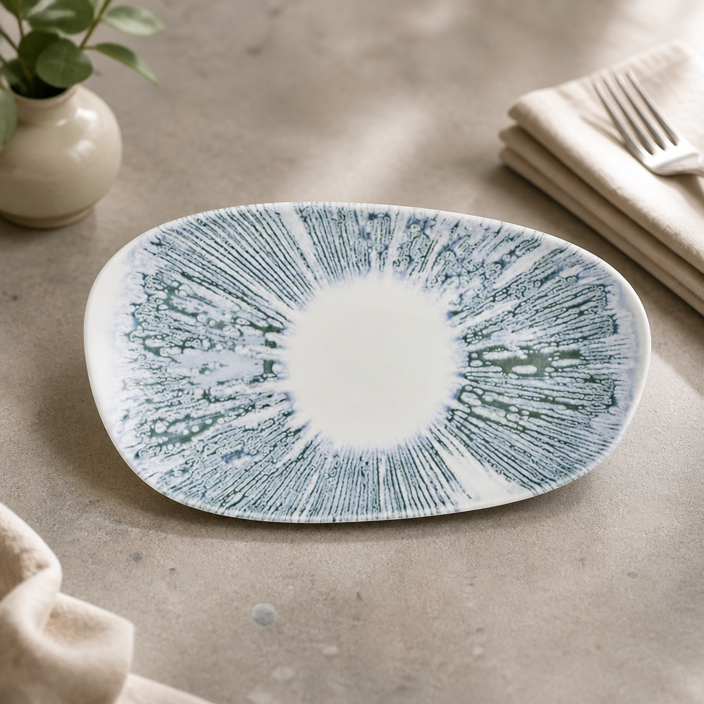 Commercial Ceramic Oblong Plates Blue 260x150mm 12 Pack