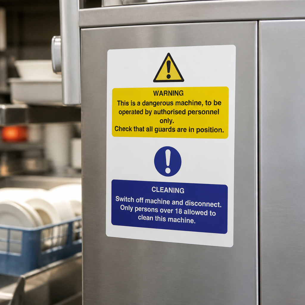 Self-Adhesive Dangerous Machine Cleaning Sign 300x200mm