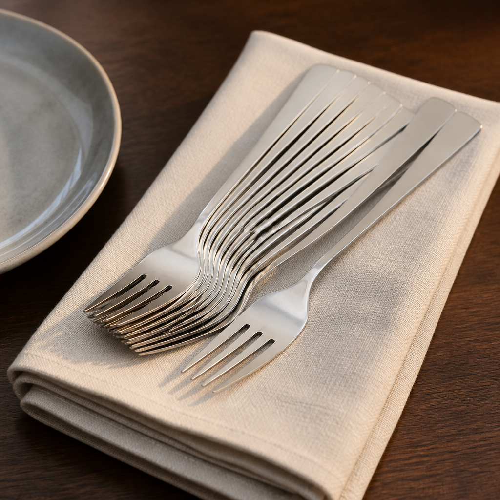 Set of 12 commercial dessert forks for cake and tea service