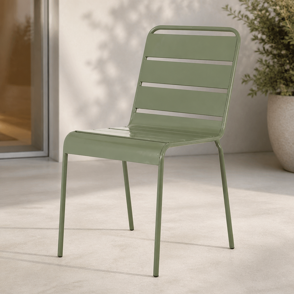 Commercial Olive Green Slatted Steel Side Chairs 4 Pack