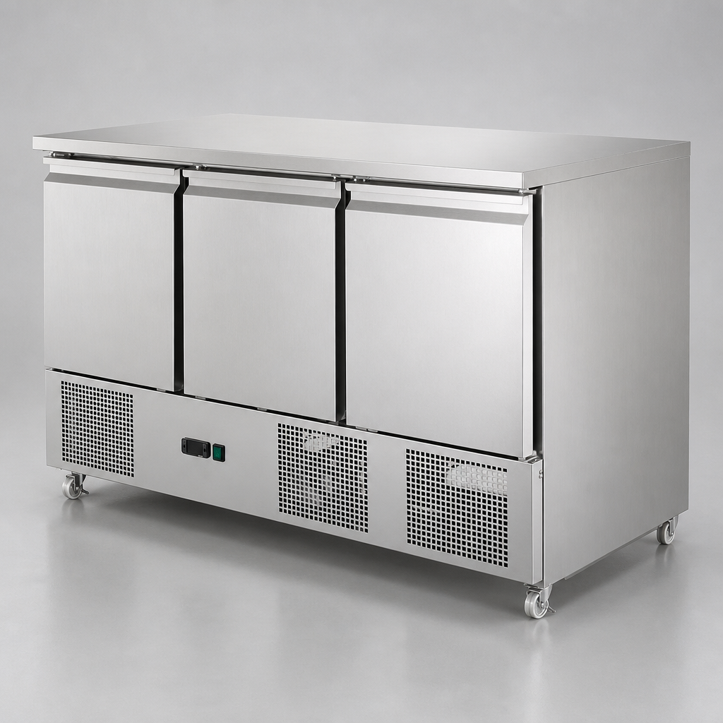 400L Commercial Ventilated 3 Door Counter Fridge Prep Unit