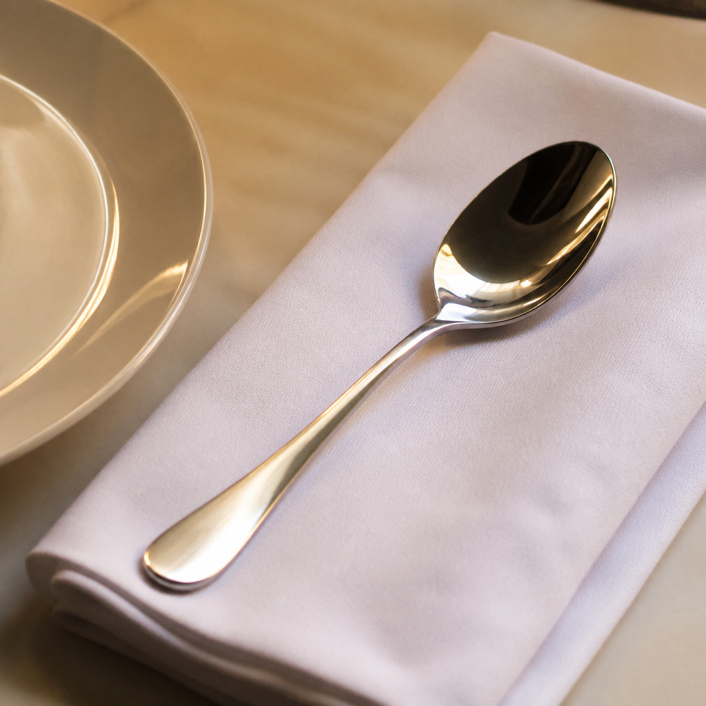 12 pack of commercial soup spoons in stainless steel teardrop design
