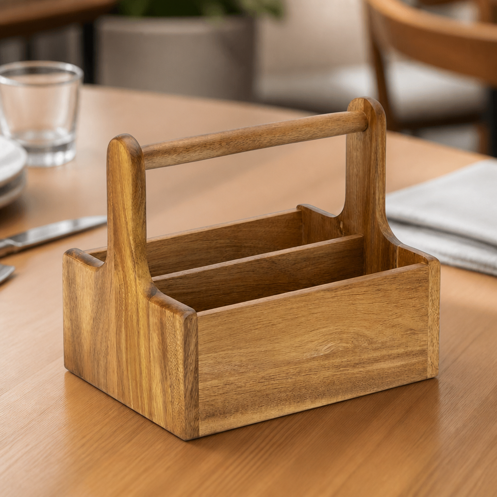Wooden Condiment Holders Table Caddy Set of Two 180mm High