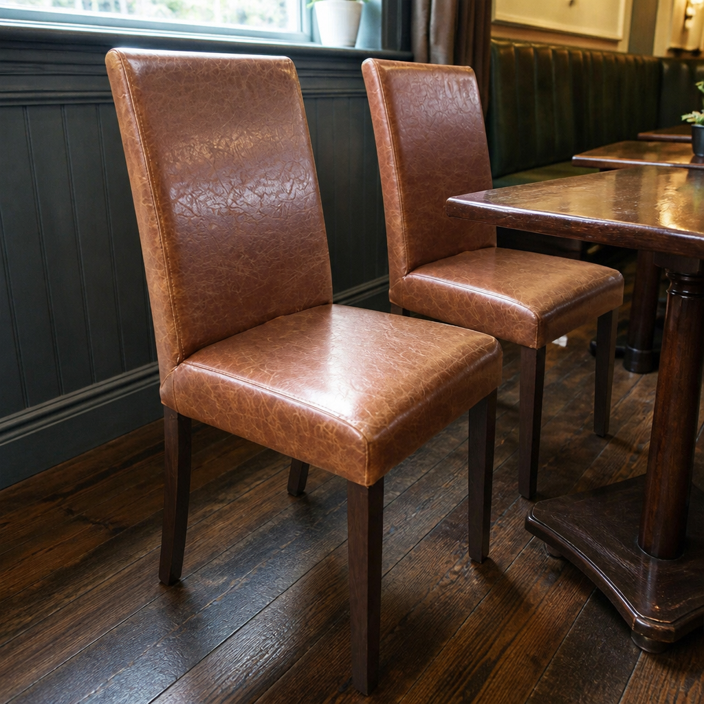Commercial Faux Leather Dining Chairs Antique Tan 2 Pack