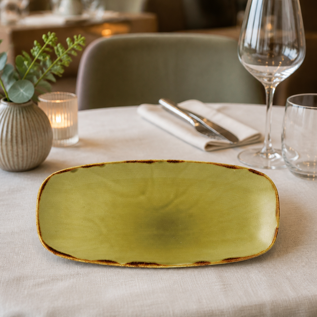Commercial Oblong Chefs Plates Green 298 x 153mm 12 Pack