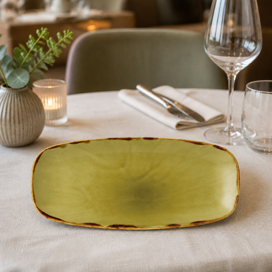 Commercial Oblong Chefs Plates Green 298 x 153mm 12 Pack