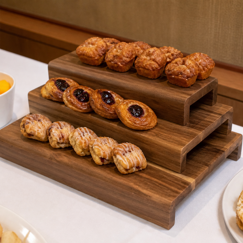 Commercial Wooden Display Riser Set for Table Service 3 Pack