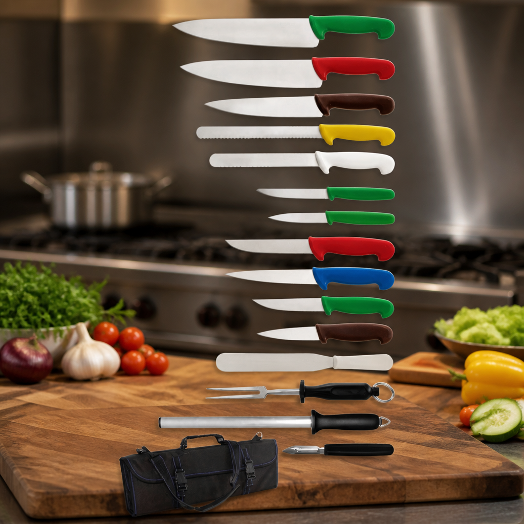Commercial 15-Piece Knife Set with Carry Case for Professionals