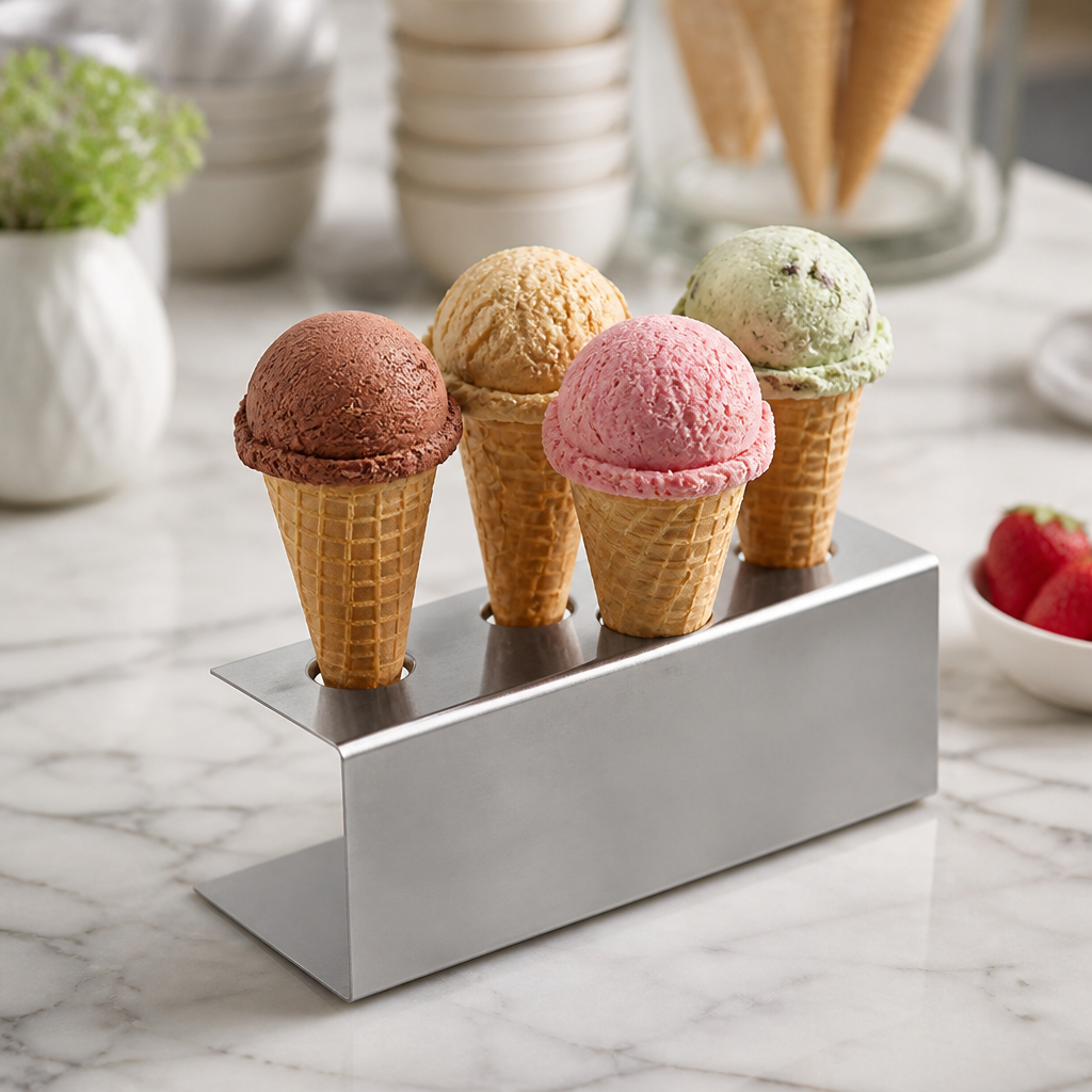 Commercial Ice Cream Cone Holder Stand for 4 Waffle Cones