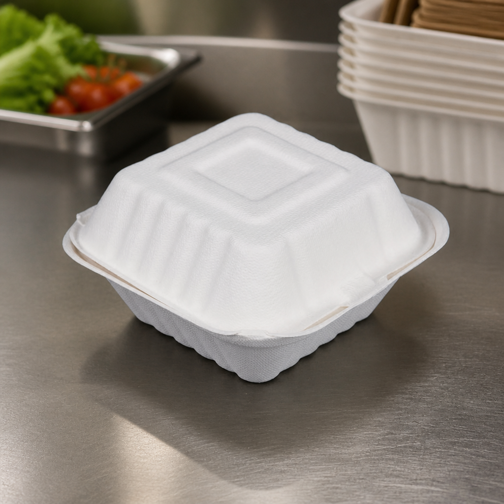 Compostable Bagasse Burger Boxes 153mm Takeaway Food Containers