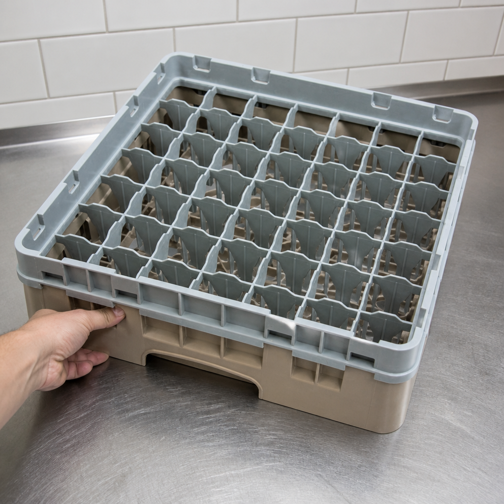 Commercial Glass Rack with 49 Compartments, Max Height 92mm