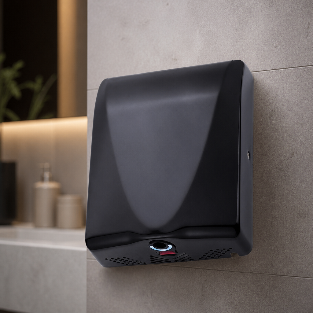 Commercial hand dryer with HEPA filter and LED light, 321mm height