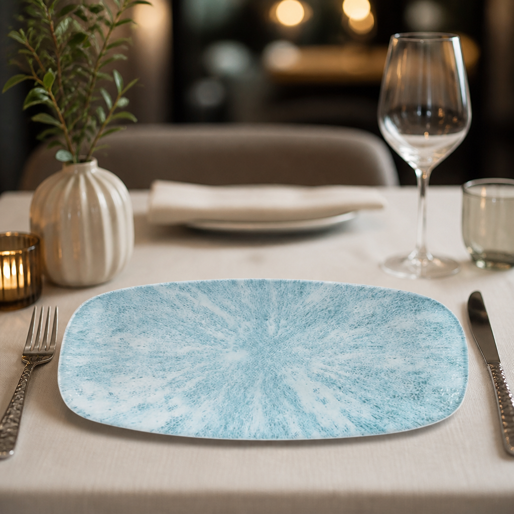 Commercial Oblong Chef Plates Aquamarine 153 x 298mm 12 Pack