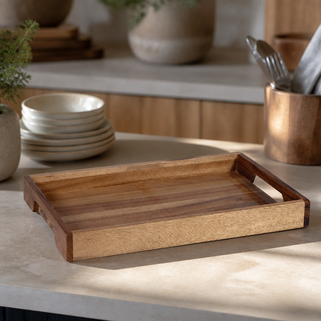Wooden Rectangular Handled Trays 397x258mm 4 Pack Commercial