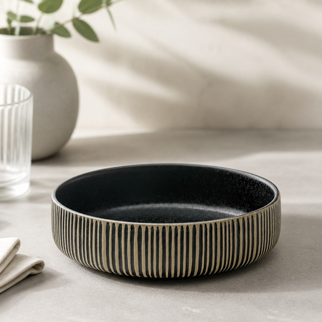 Commercial Stoneware Bowls 210mm Black & 6 Pack