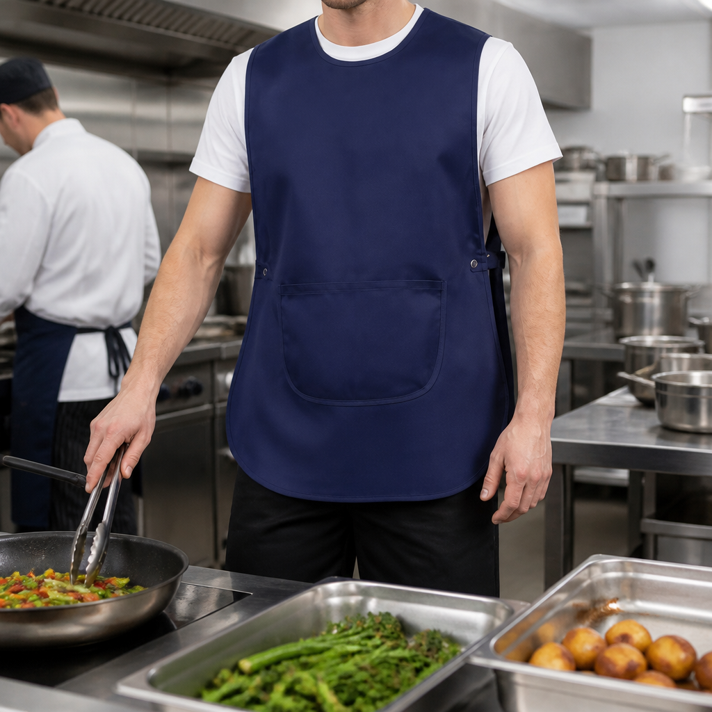 Commercial Lightweight Navy Blue Tabard Apron for Catering
