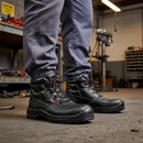 Premium Non-Metallic Safety Boot with Midsole - Breathable Split Leather, Composite Toecap, and Flexible Pierce-Resistant Design