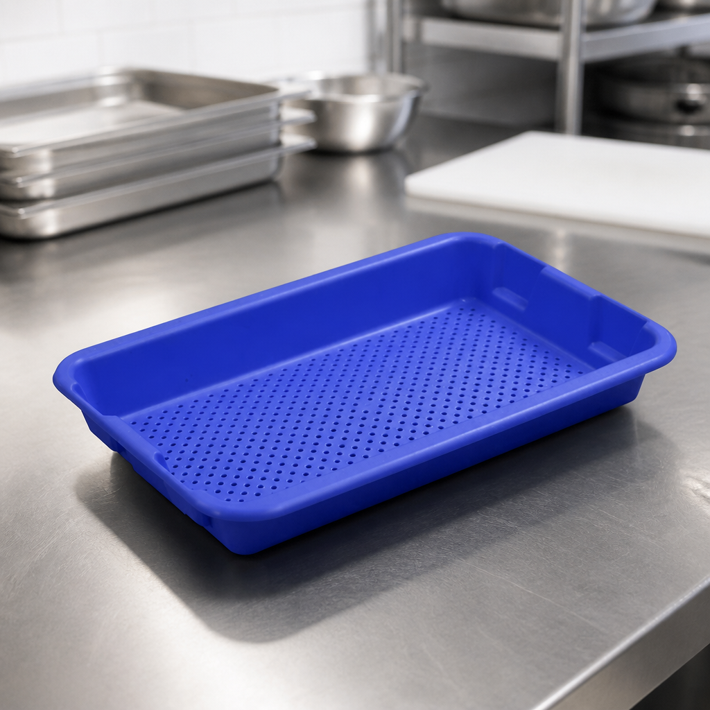 10Ltr Commercial Drainage Tray - Blue Colander for Food Storage