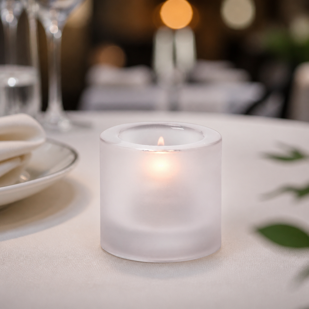 Thick Round Satin Crystal Tealight 70x 73mm (6 Pack)