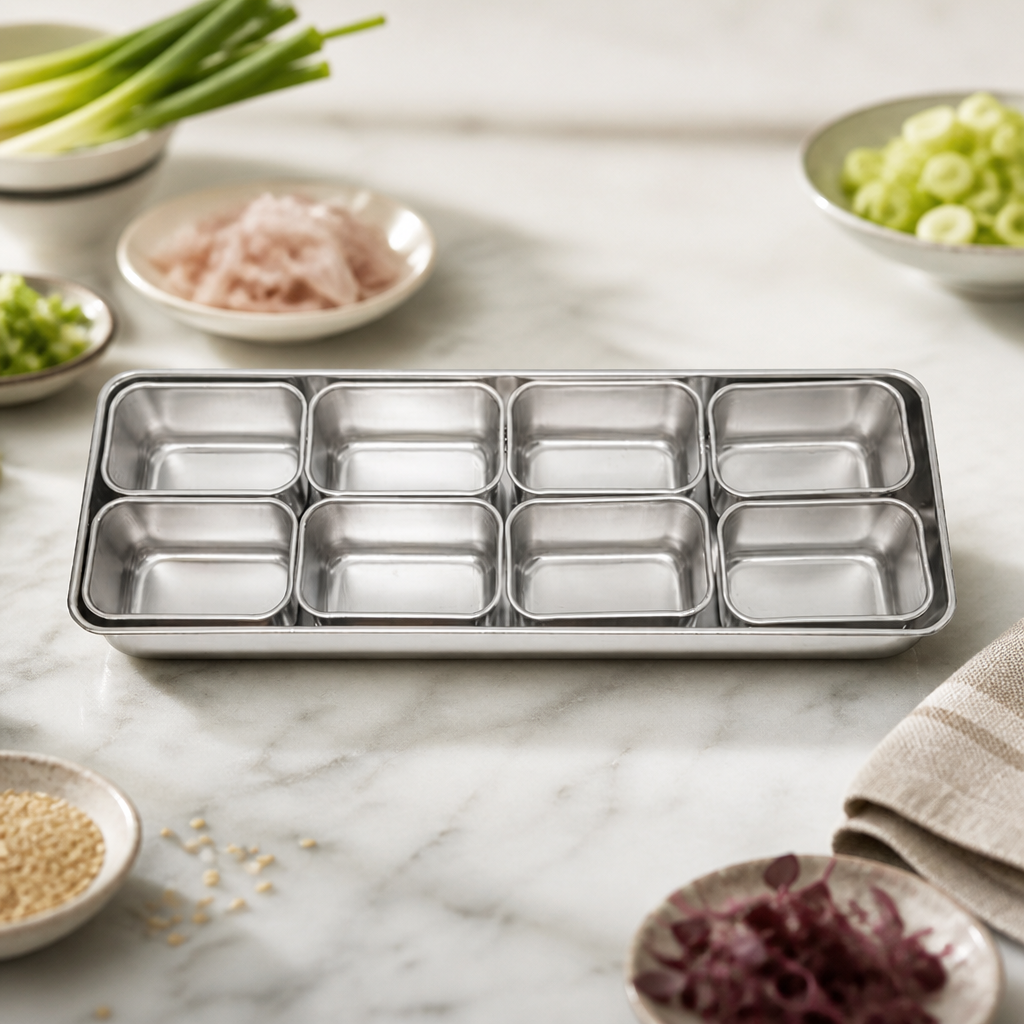 Commercial Stainless Steel Condiment Holder with 8 Inserts