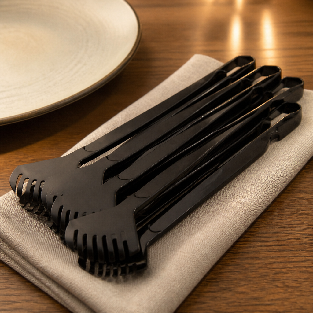Commercial Serving Tongs Black 6 Pack Stainless Steel