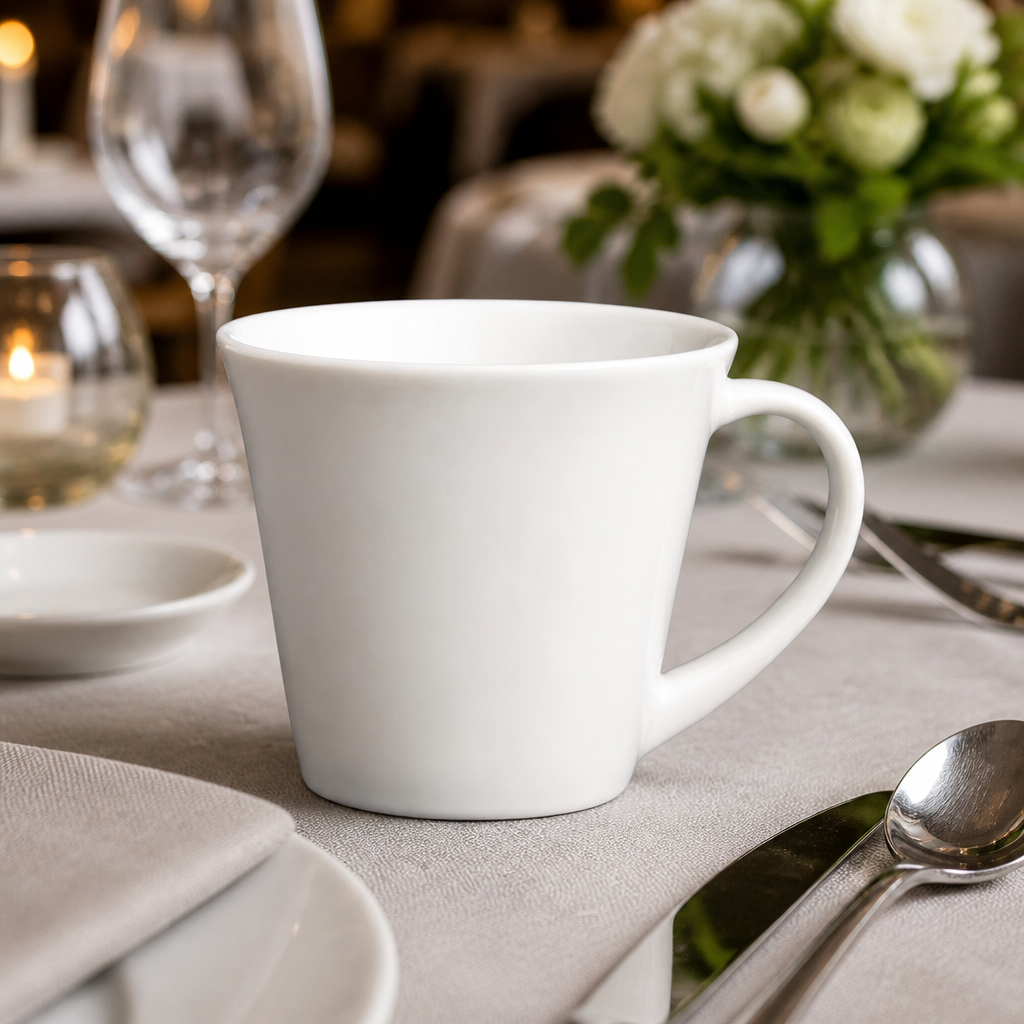 Commercial 230ml porcelain tea cups, dishwasher safe, 6 pack