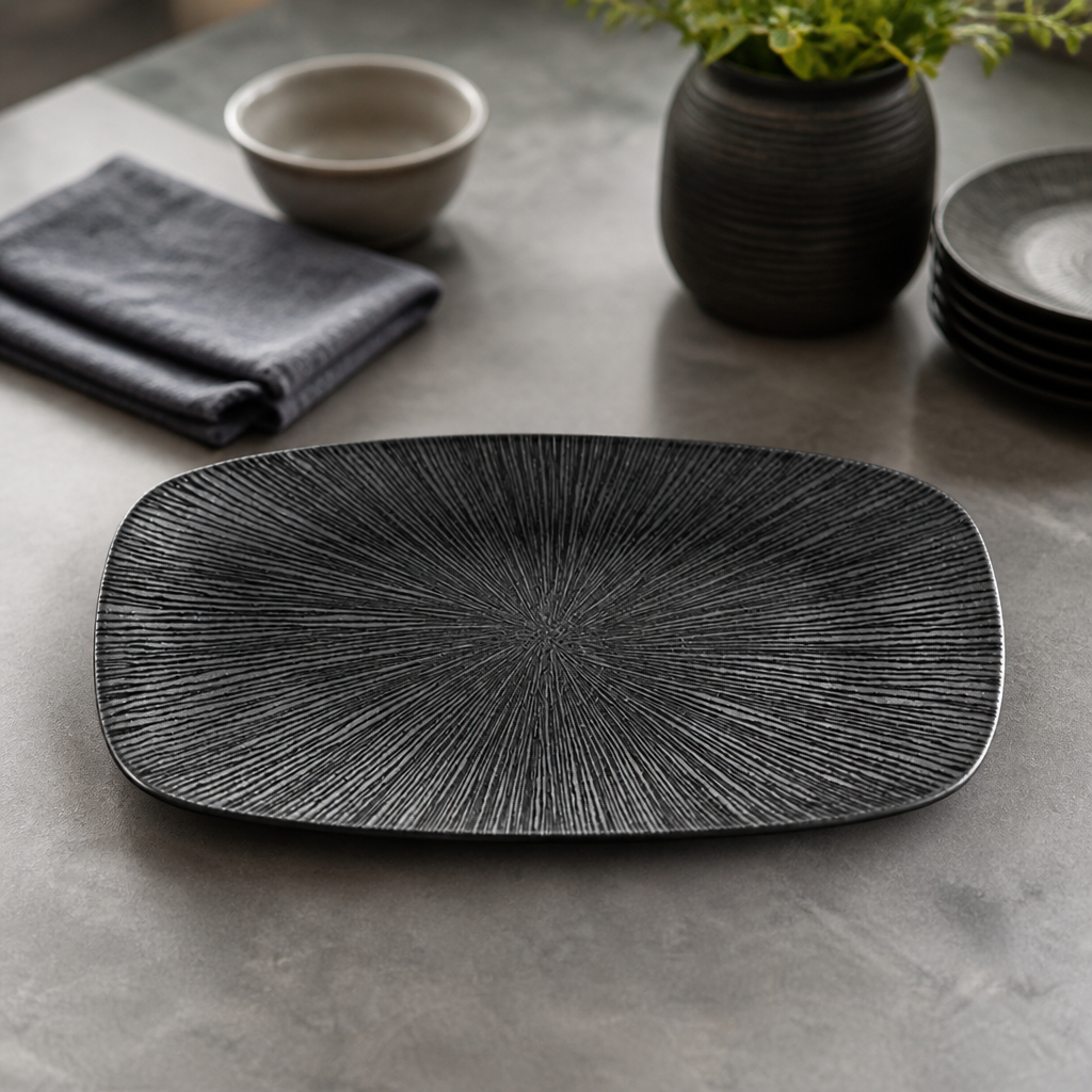 Commercial Oblong Chef's Plates Black 355x189mm 6 Pack