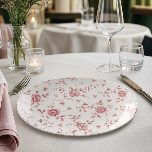 Commercial Vintage Prints Oval Plates Cranberry Rose 315mm 6 Pack