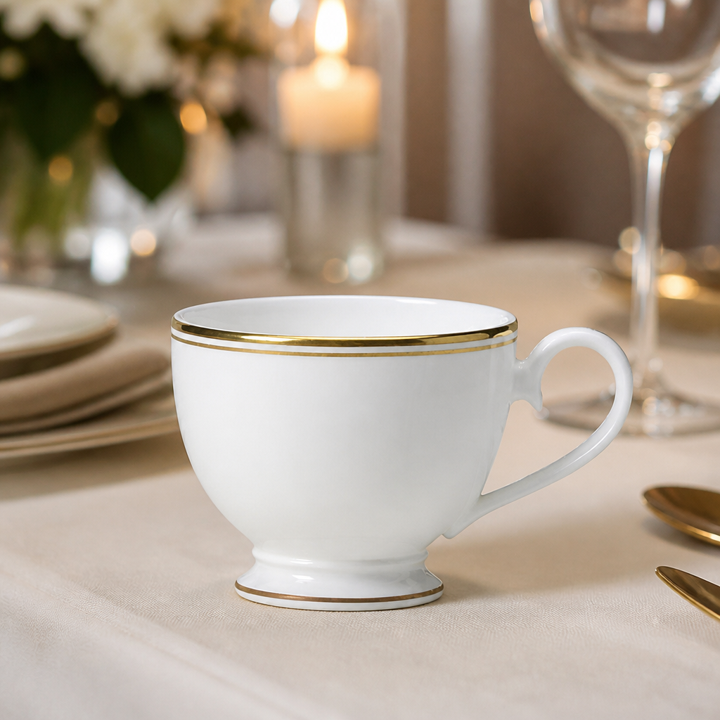 Burnished Gold Footed Tea Cups 220ml 12 Pack