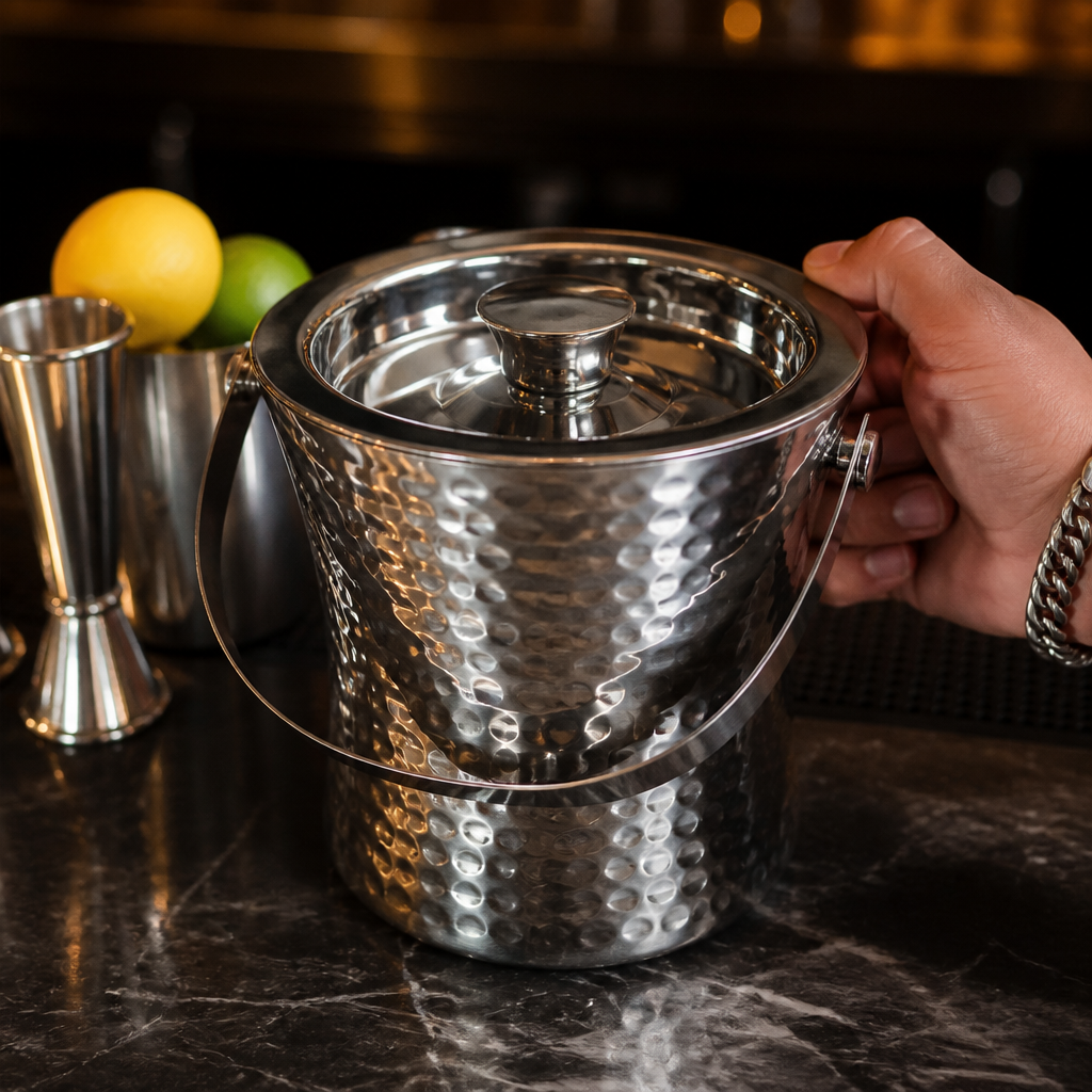 Commercial Hammered Ice Bucket 1.5L Capacity Stainless Steel