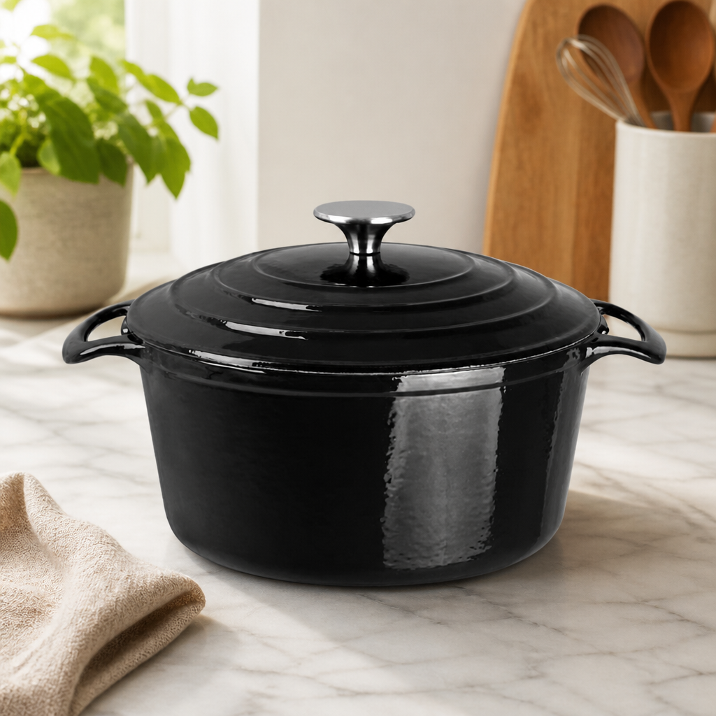 Commercial Cast Iron Casserole Dish 3.2L Black Enamelled