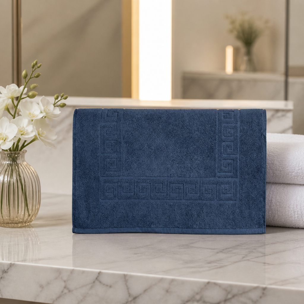 Commercial Cotton Bath Mat Navy 700gsm Non-Slip Design