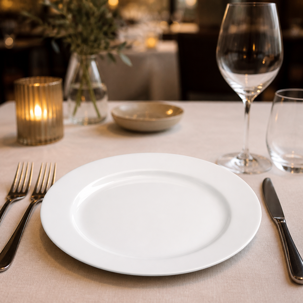 Commercial Porcelain Dinner Plates 260mm Wide Rim 12 Pack